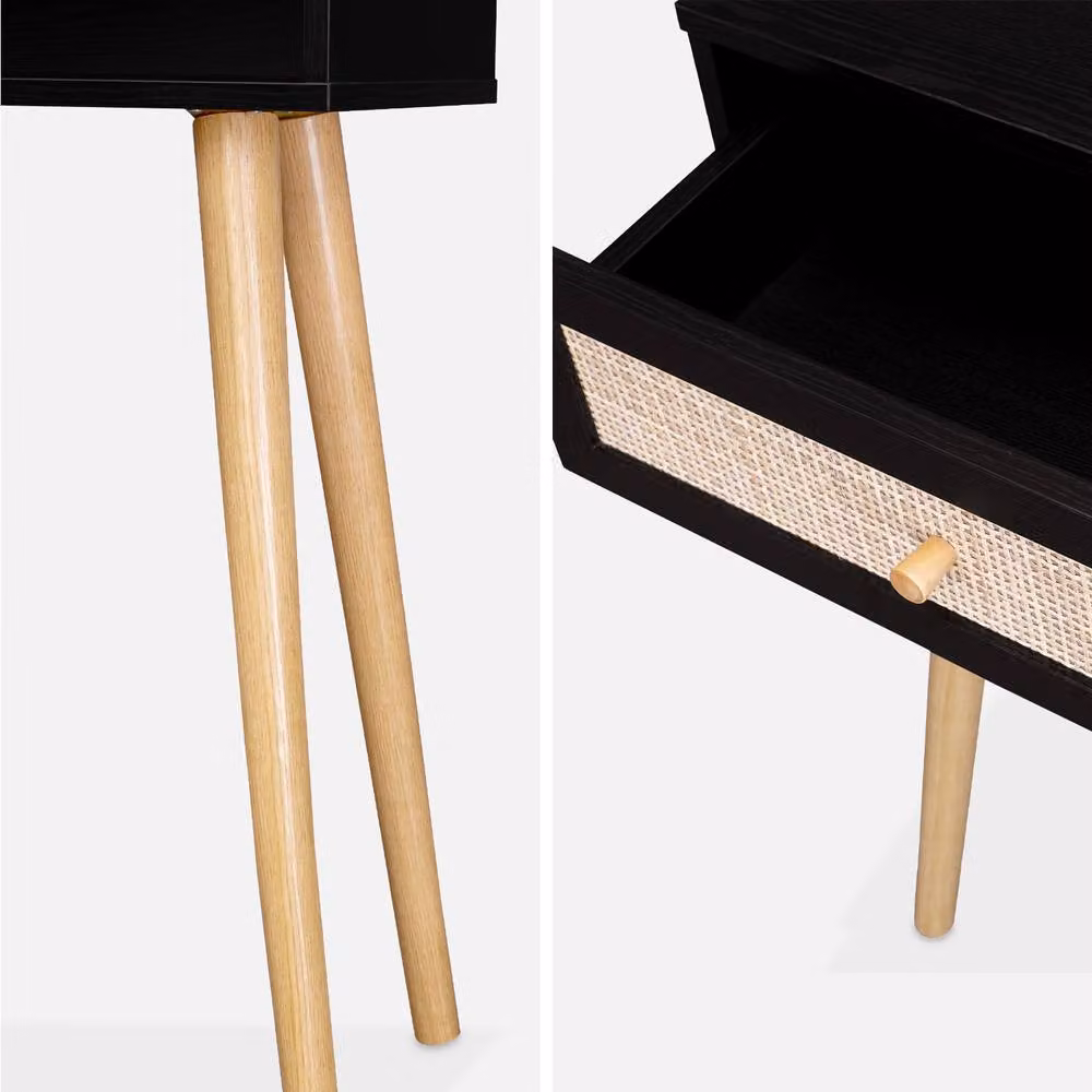 Sweekeec Vintage Wood and Cane Decor Console Table in Black, Width: 100 cm – 4