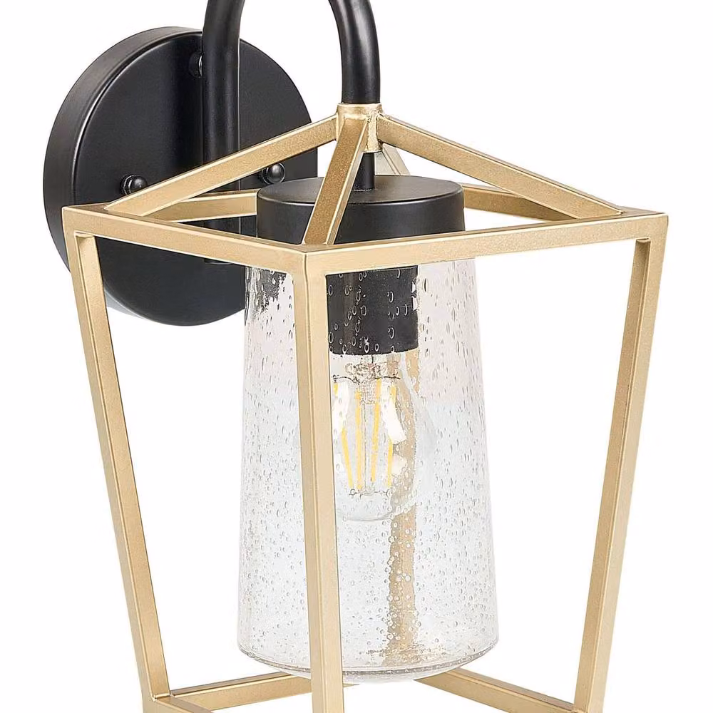 Wyld and Coco Modern Gold/Brass Outdoor Wall Light with Glass Lantern Sconce – 2