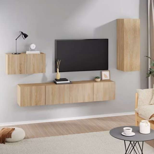 Berkfield Home 4 Piece Sonoma Oak TV Cabinet Set in Brown – 1