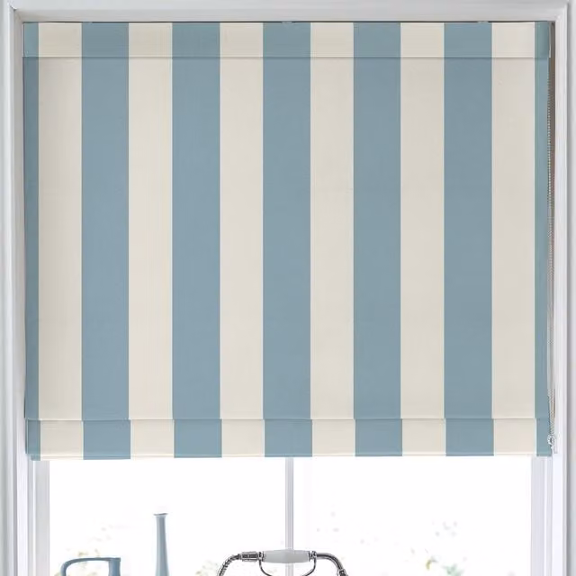 Laura Ashley Lille Stripe Blackout Made to Measure Roman Blind in Seaspray Blue