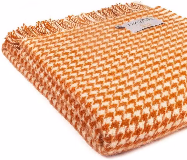 Tweedmill Houndstooth Wool Throw Blanket in Orange