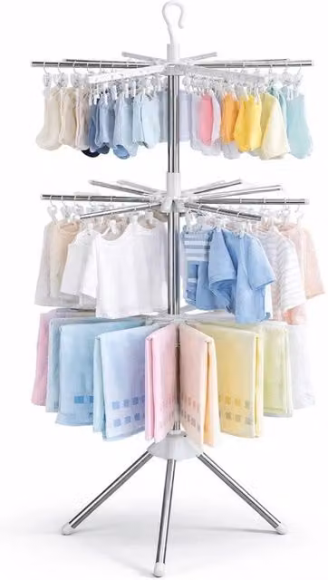 Kelvenix Rotatable Metal Clothes Laundry Drying Rack Airer Stand in Grey