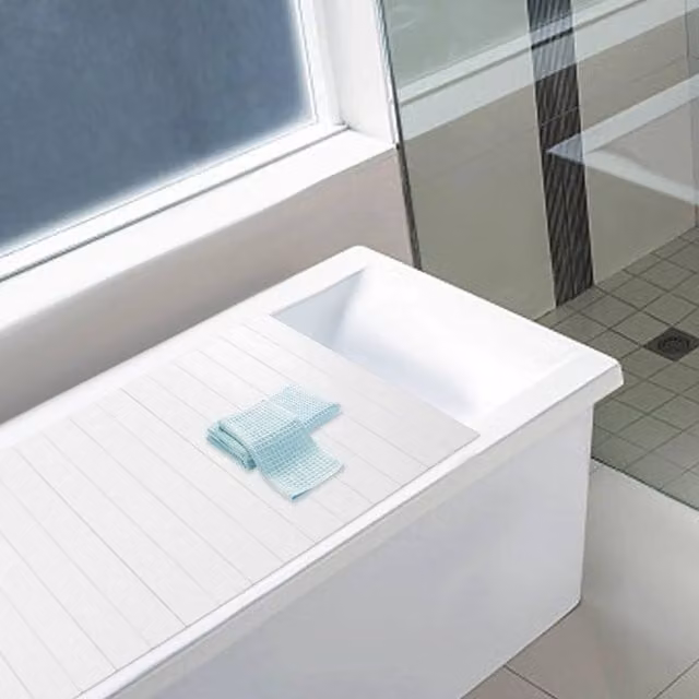 EONLION White Folding Bathtub Cover and Hanging Shelf Board