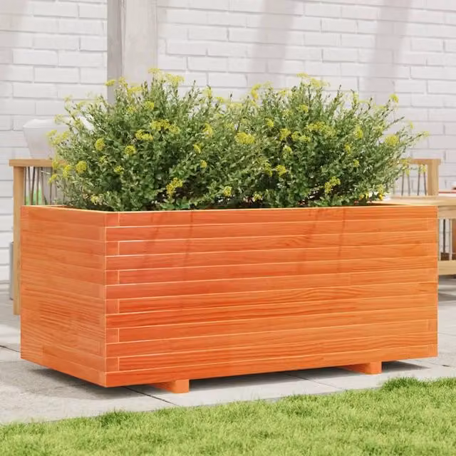 Berkfield Home Waxed Brown Pine Wood Garden Planter W: 110 cm, D: 60 cm, H: 49.5 cm – 1