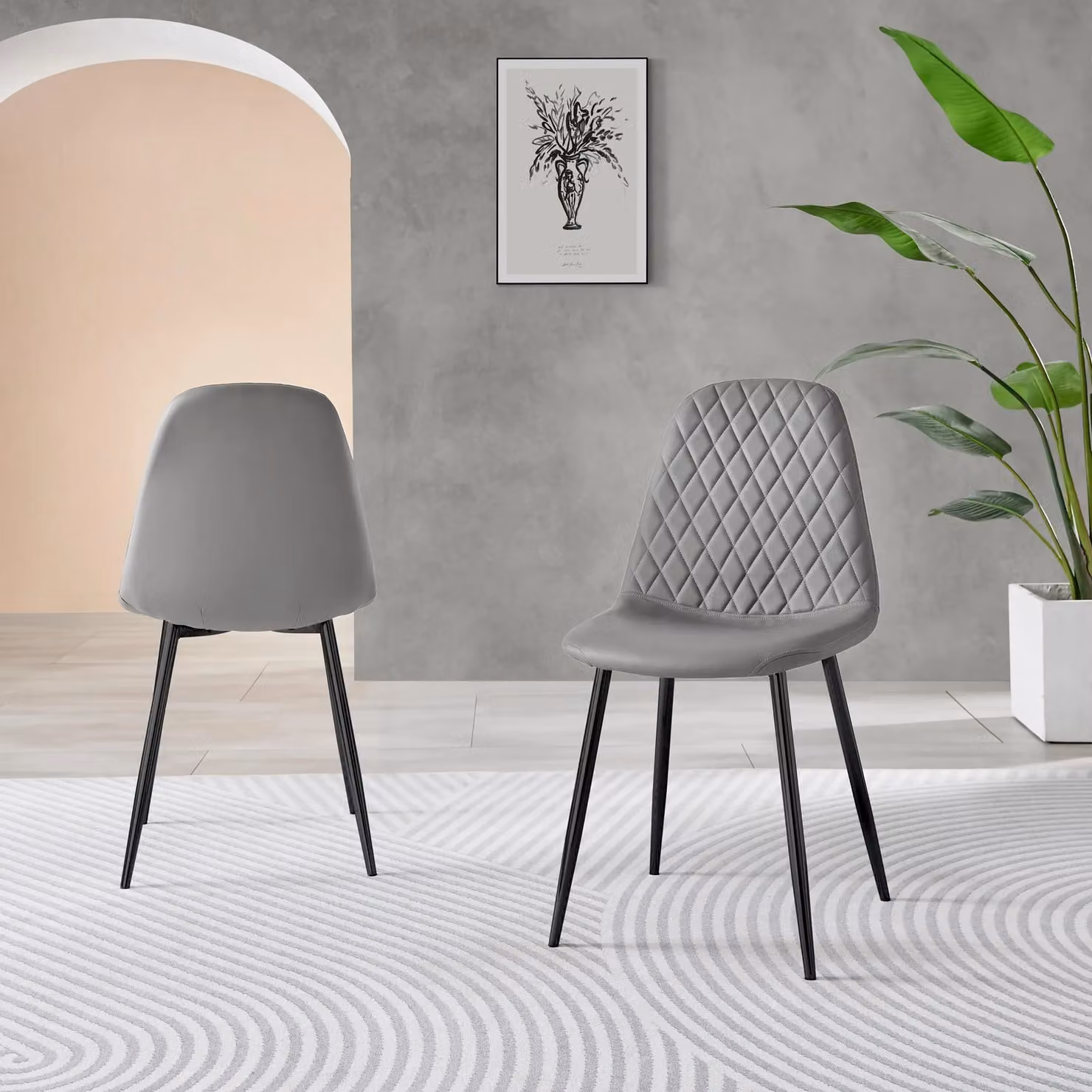 FurnitureboxUK Novara Round Glass Dining Table with 2 Corona Grey Chairs and Black Legs, Diameter: 100 cm – 4