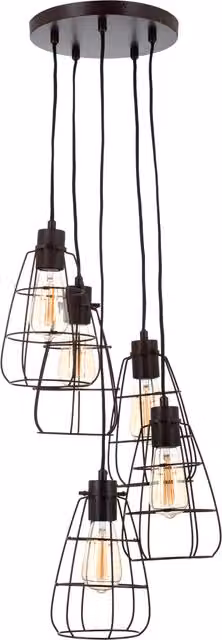Litecraft Drax 5 Light Industrial Cone Ceiling Cluster Pendant in Bronze and Black