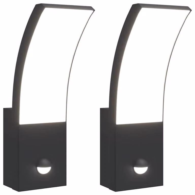 Berkfield Home Outdoor LED Wall Lights with Motion Sensor and Timer, 2 Piece Set, Black Aluminium