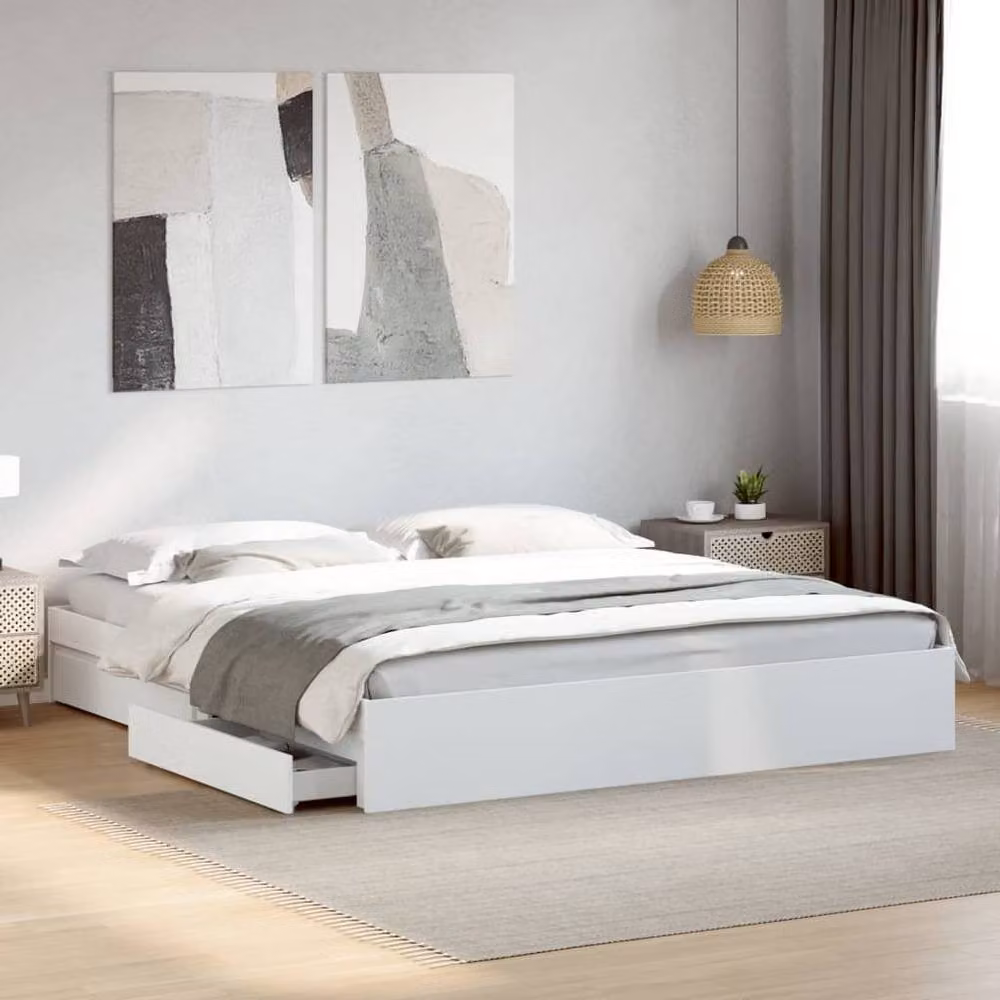 Berkfield Home Modern Bed Frame with Drawers, White, W/D/H: 200 x 28 x 203 cm – 2