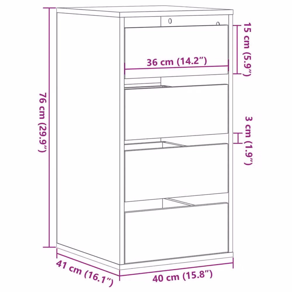 Berkfield Home Corner Chest of Drawers in Brown Old Wood, W: 40 cm, D: 41 cm, H: 76 cm – 6