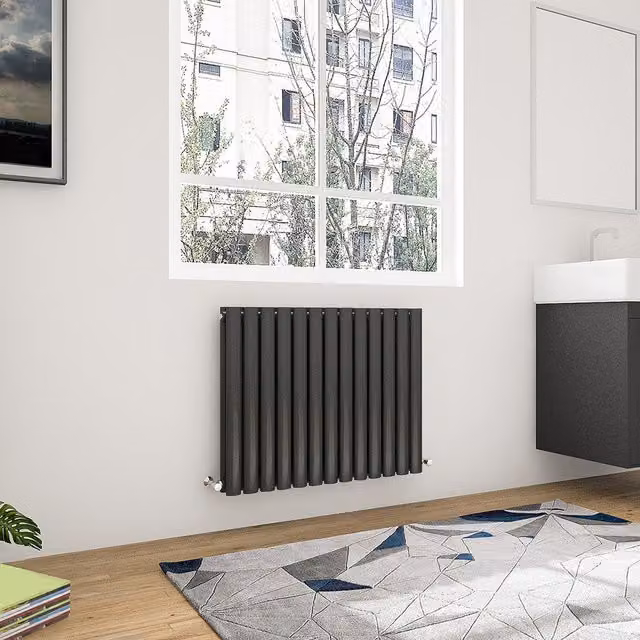 AicaBathroom Horizontal Oval Column Double Radiator in Black, Width: 76.7 cm