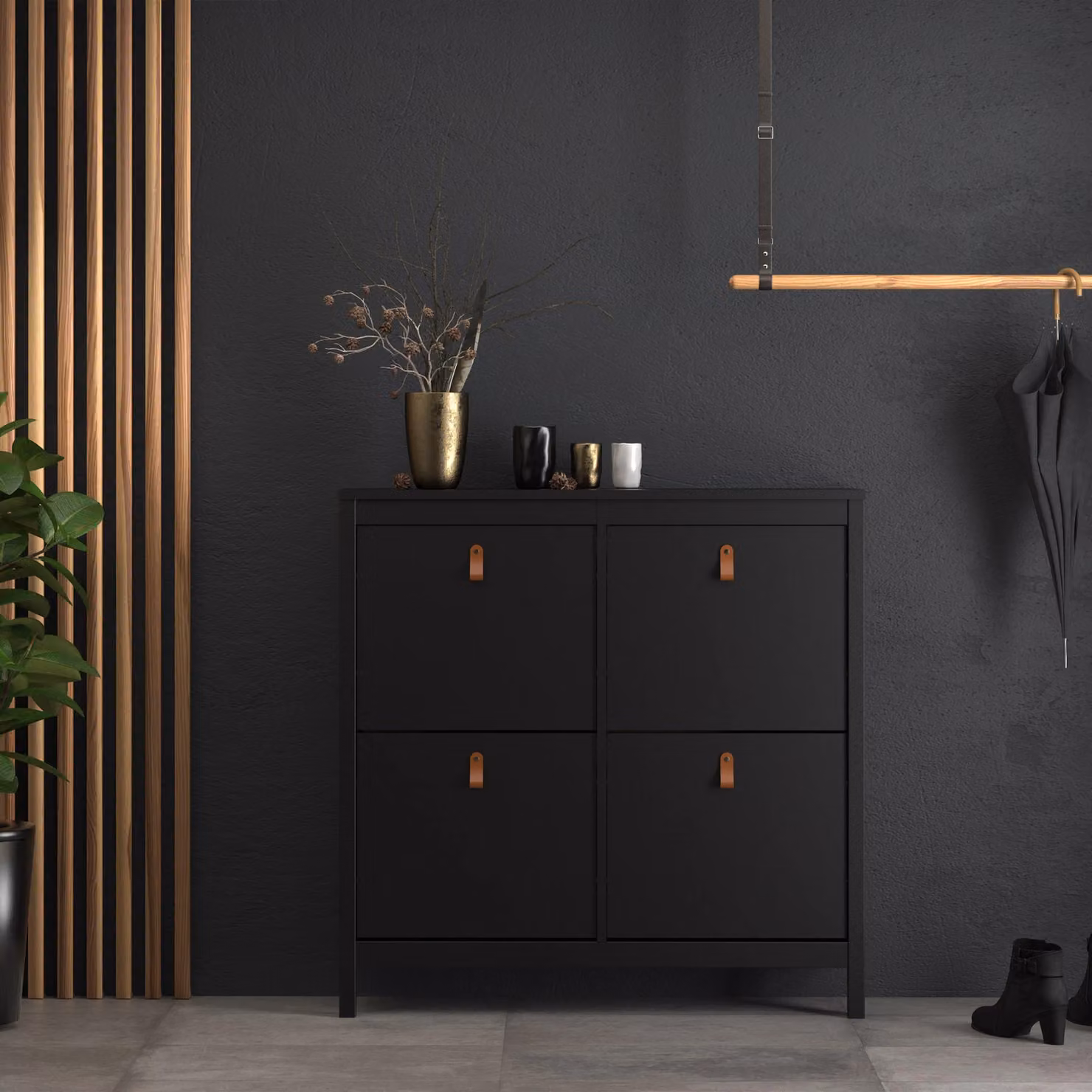 Furniture To Go Barcelona Modern Shoe Cabinet with 4 Tilting Doors in Black or Brown – 2