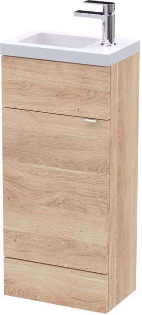 Balterley Alrewas Contemporary 1 Door Compact Freestanding Bathroom Vanity Basin Unit, Brown Oak, W: 40 cm
