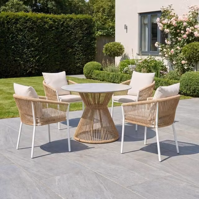 Artemis Home Bellvine 4-Seat Patio Dining Set in White and Beige – 1