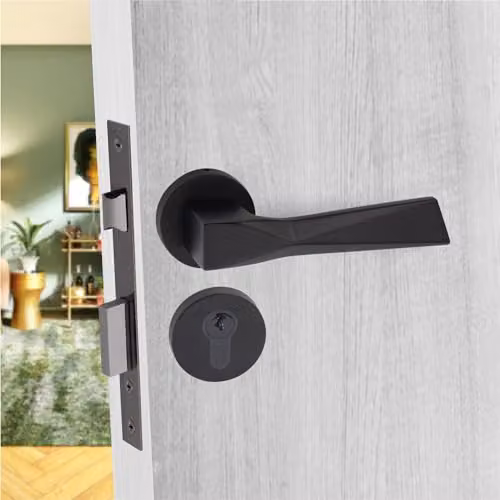 Golden Grace Aura Euro Lock Door Set in Matt Black Finish – 2