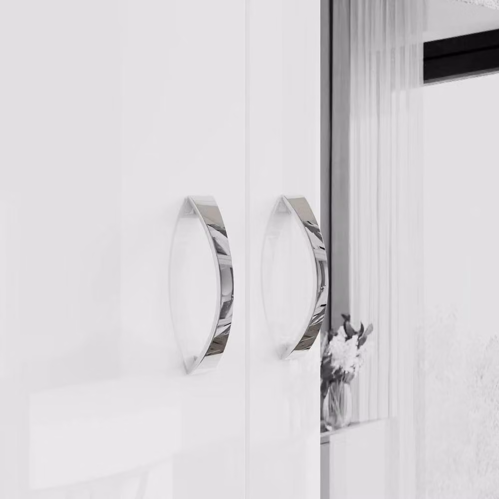 FLAVORA Modern White Glossy 2 Door Mirrored Wardrobe with Soft Close Hinged Doors – 2