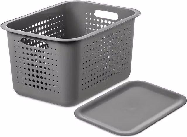 SmartStore Recycled Plastic Storage Basket with Lid, Grey, 13 l