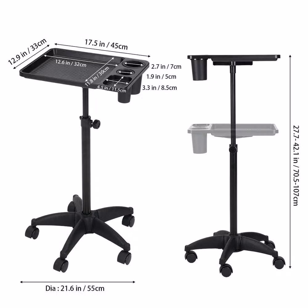 KORVIXA Rolling Beauty Trolley Cart with Instrument Tray in Black, W/D/H: 71 x 45 x 100 cm – 2