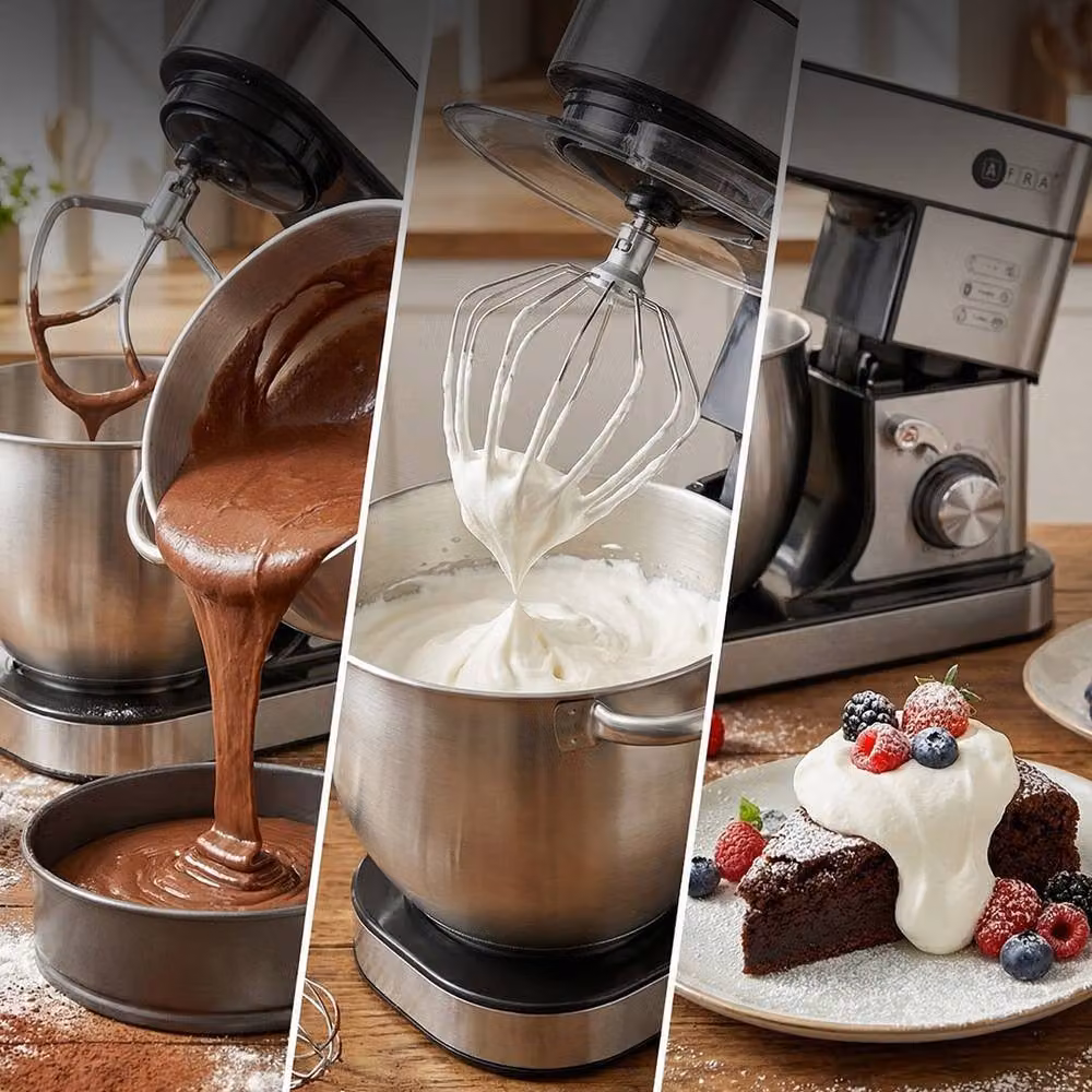 AFRA 2000W 8L Stand Mixer in Silver with 6 Speeds, Pulse Function and Stainless Steel Bowl – 3