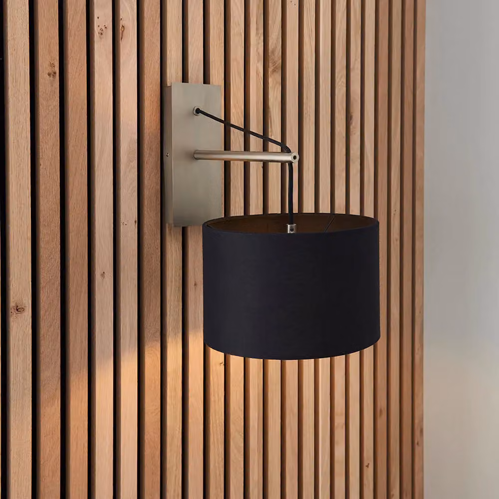 Loops Matt Nickel Wall Light with Black Cotton Fabric Shade – 3