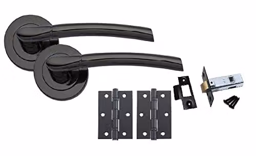 Golden Grace Indiana Door Handles with Hinges and 64mm Latch in Black Nickel
