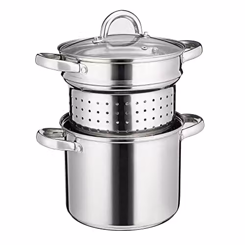 Cooks Professional Stainless Steel Pasta Pot with Glass Lid and Strainer Insert, 5 l, Silver – 1