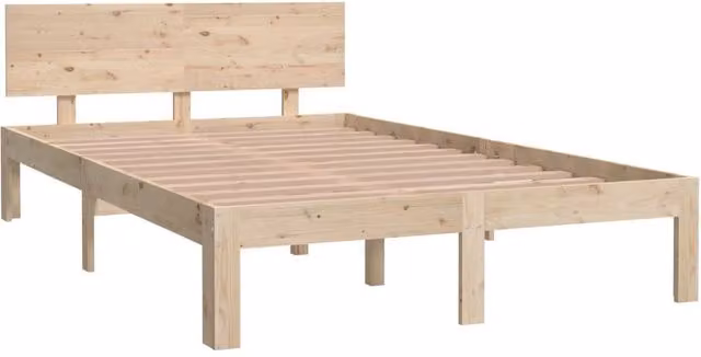 Berkfield Home Beautiful Bed Frame in Natural Solid Pine, W/D/H: 120 x 200 cm