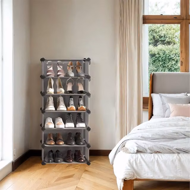 SONGMICS Modular Shoe Cabinet with 10 Compartments in Grey, H 173 x W 43 x D 31 cm