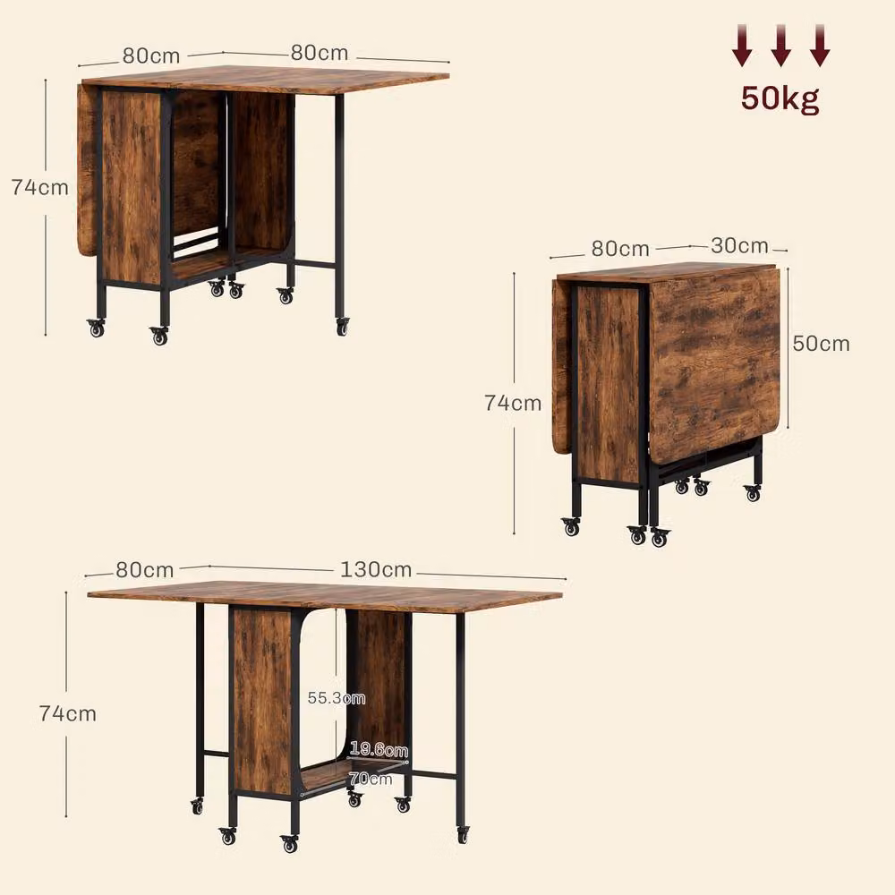 STILVORA Drop Leaf Dining Table with Storage in Rustic Brown – 2