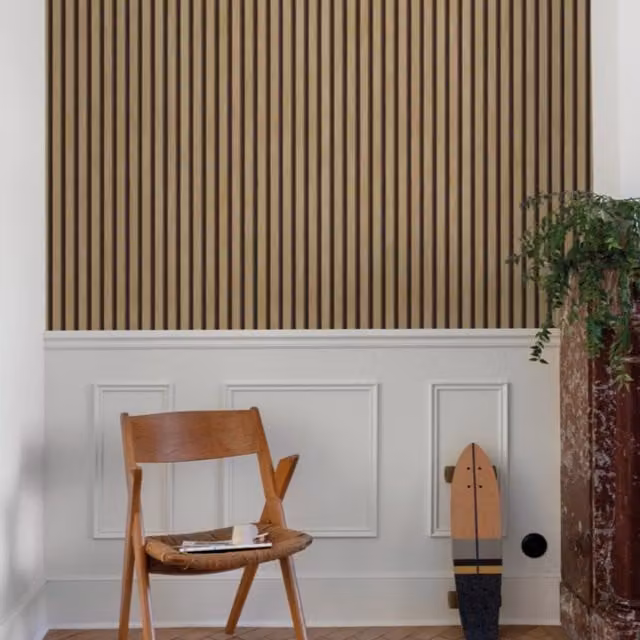 Grandeco Hermes Wood Slat Textured Vinyl Wallpaper in Grey and Beige