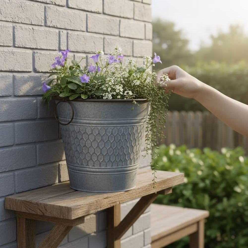 Four Candle Large Round Zinc Honeycomb Planter in Grey, W: 28 cm, D: 24 cm, H: 4 cm – 2