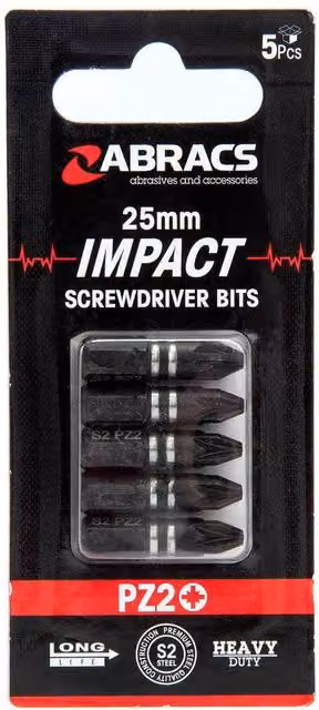 Abracs PZ2 Impact Screwdriver Bit, 5 Pack, Black Steel – 1