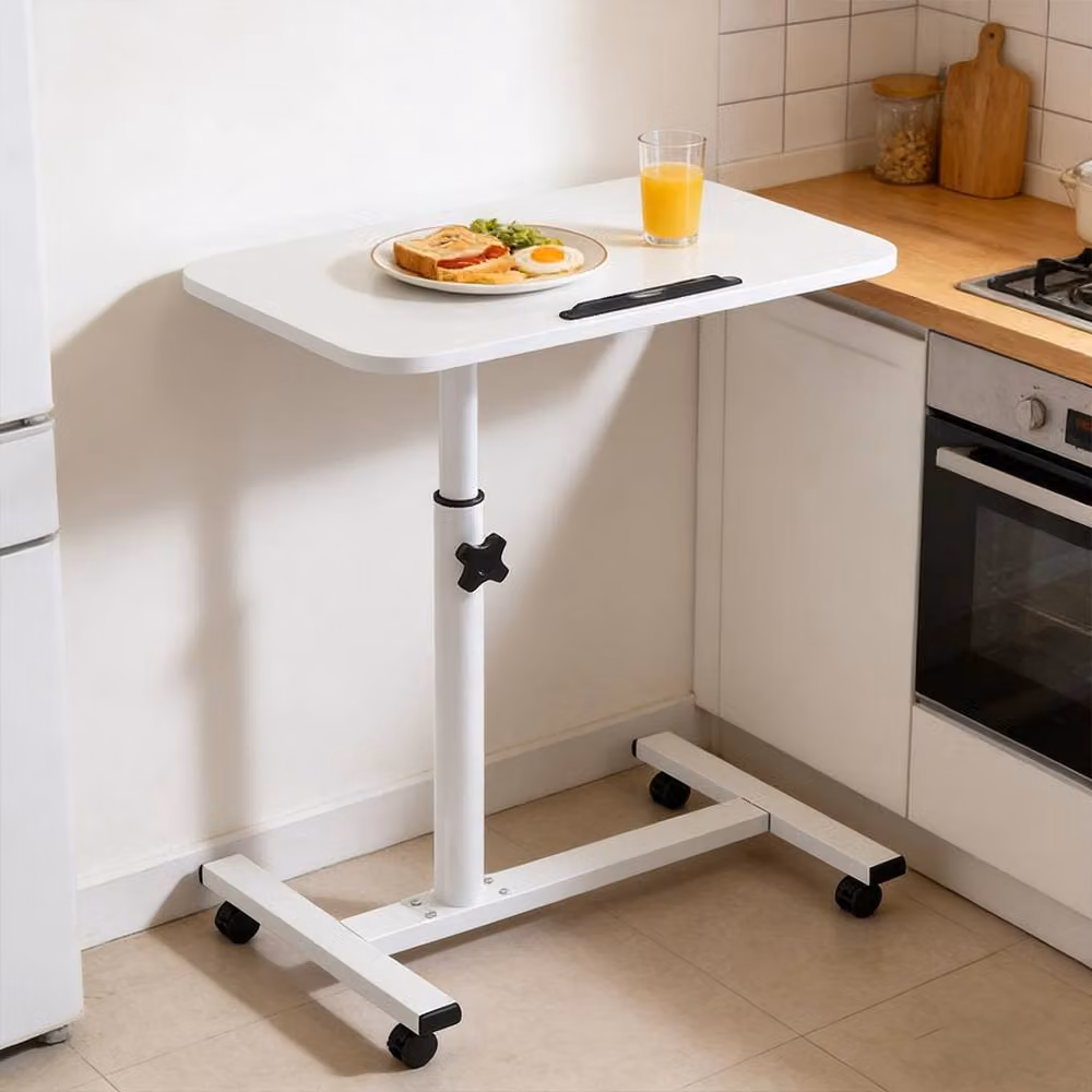 Ventryn White Mobile Adjustable Table with Castors – 3