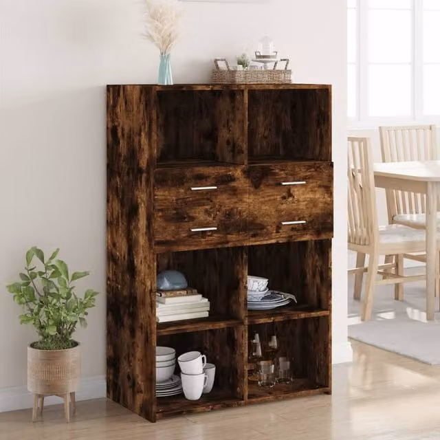 Berkfield Home Smoked Oak Highboard in Brown, W/D/H: 80 x 42.5 x 124 cm – 1