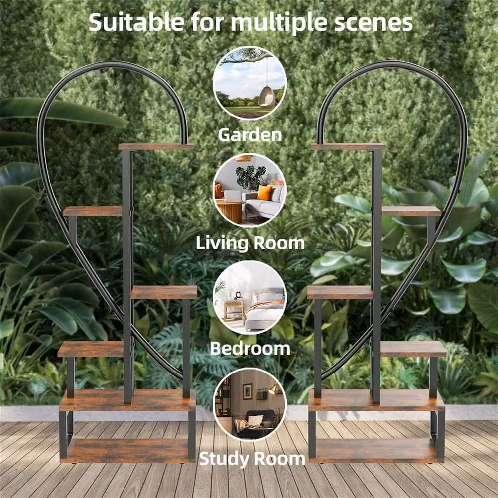 Kelvenix Brown Half Heart Shaped Multiple Planter Rack 2X Plant Stand – 3