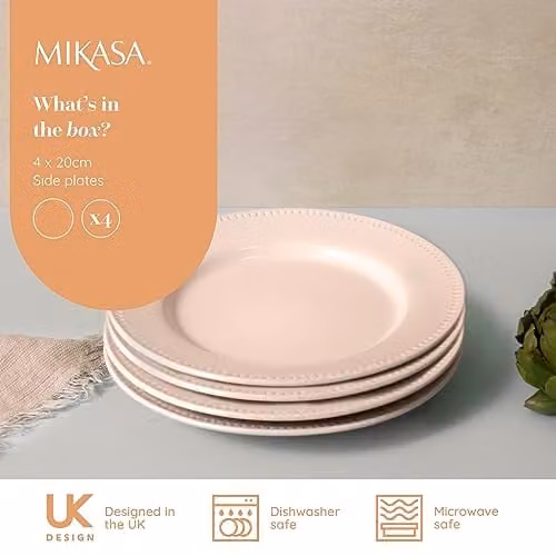 Mikasa Cranborne 4-Piece White Stoneware Side Plate Set, Diameter: 21 cm – 2