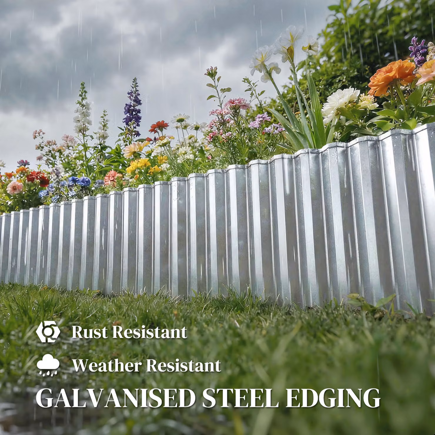 Outsunny Galvanised Steel Corrugated Metal Garden Edging Border, Silver Tone – 4
