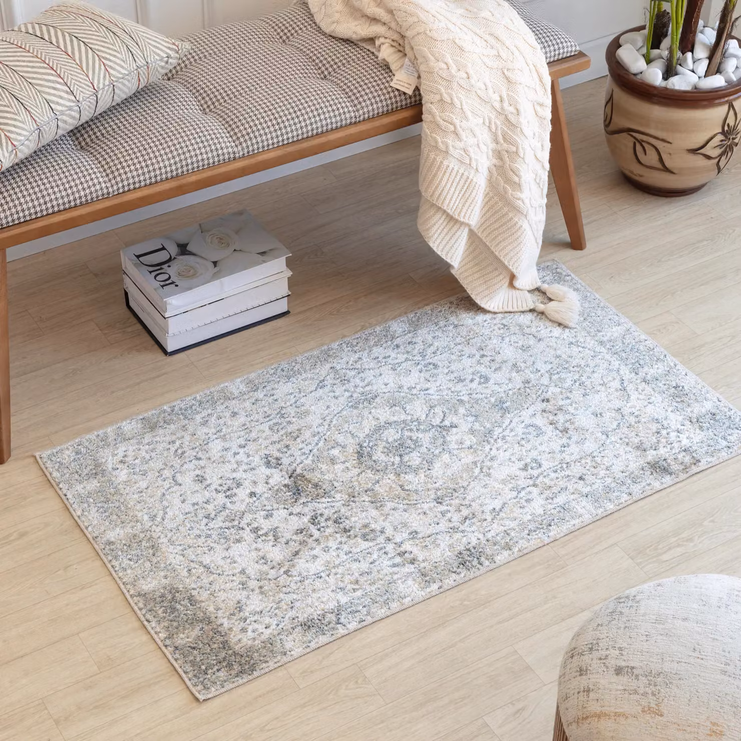 Livabliss Lilian Washable Vintage Boho Living and Dining Room Rug in Grey, Green and Camel, W/D/H: 120 x 170 cm – 2