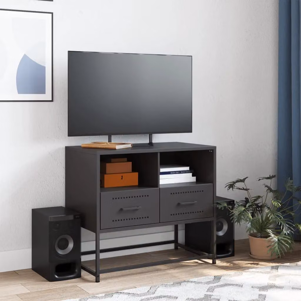 Berkfield Home Industrial Metal TV Cabinet in Black, W: 68 cm, D: 39 cm, H: 60.5 cm – 3