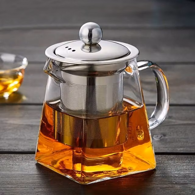 Living and Home Clear Square Glass Teapot with Silver Infuser, 550ml