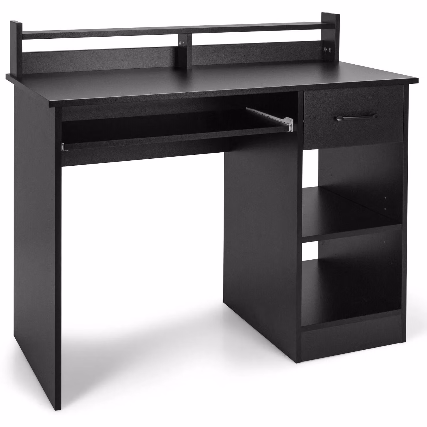 Gymax Modern Computer Desk with Display Shelf and Drawer in Black – 9