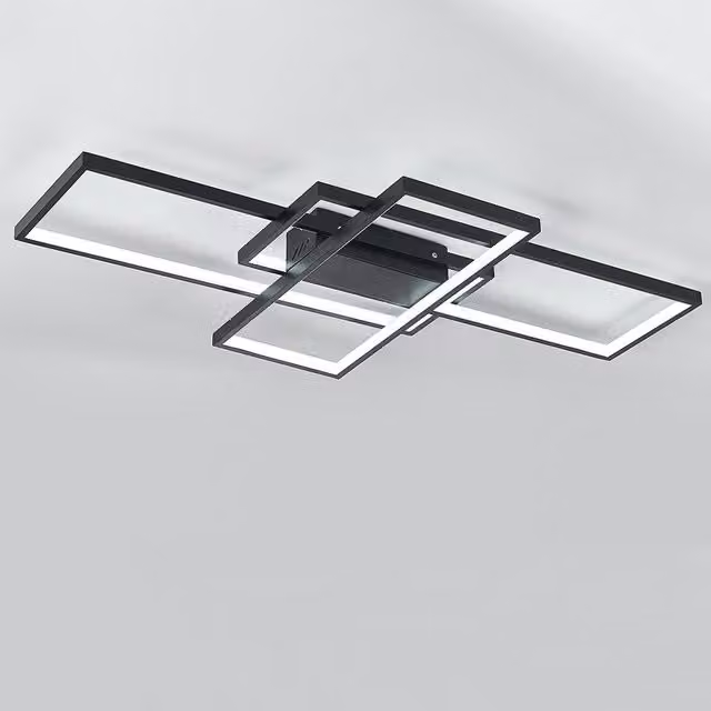 Living Star Rectangular LED Semi Flush Ceiling Light in Black