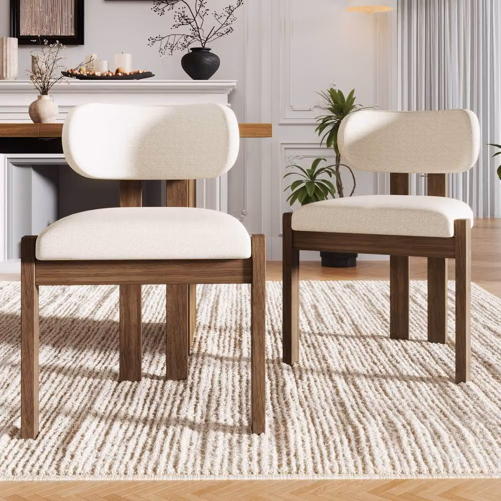 ModernLuxe Set of 4 Solid Wood Dining Chairs with Bouclé Upholstery in Walnut and Beige – 2