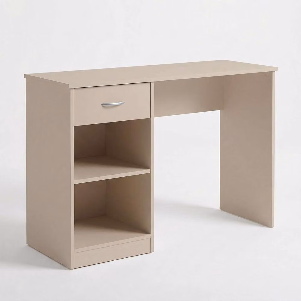 FWStyle Promo Putty Modern Writing Desk and Dressing Table with 1 Drawer and 2 Shelves in Beige – 4