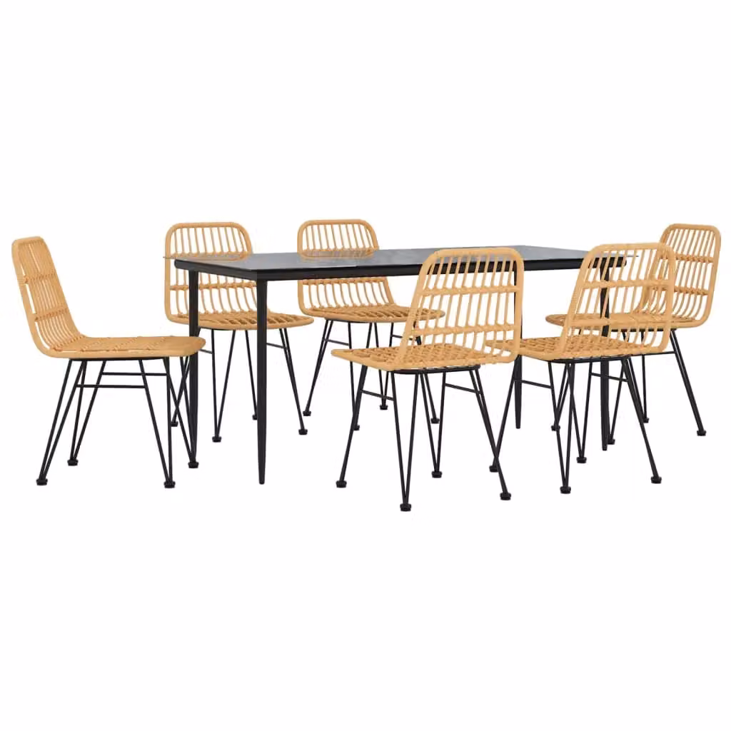 Berkfield Home 7 Piece Brown Poly Rattan Garden Dining Set with Metal and Glass Details – 2