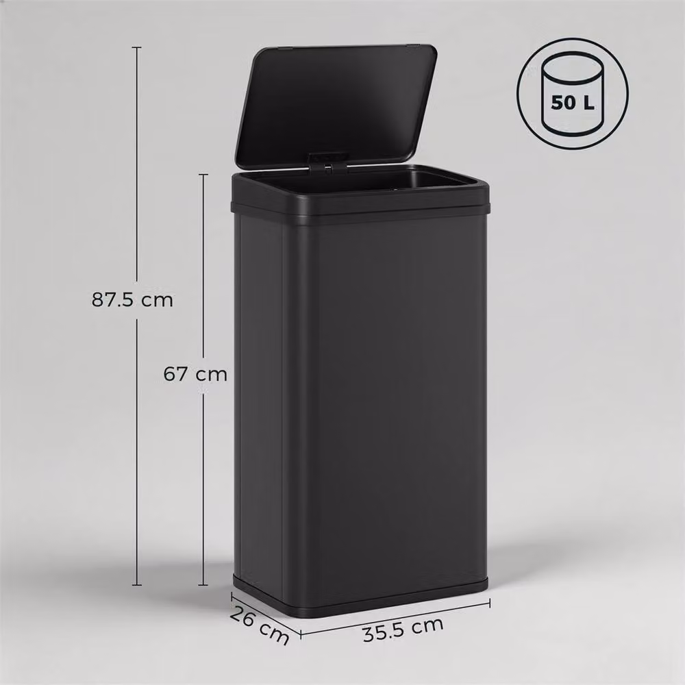 NESTLUNE Black 50l Stainless Steel Sensor Kitchen Bin, Fingerprint Proof, H 100 cm x W 15 cm x D 15 cm – 2