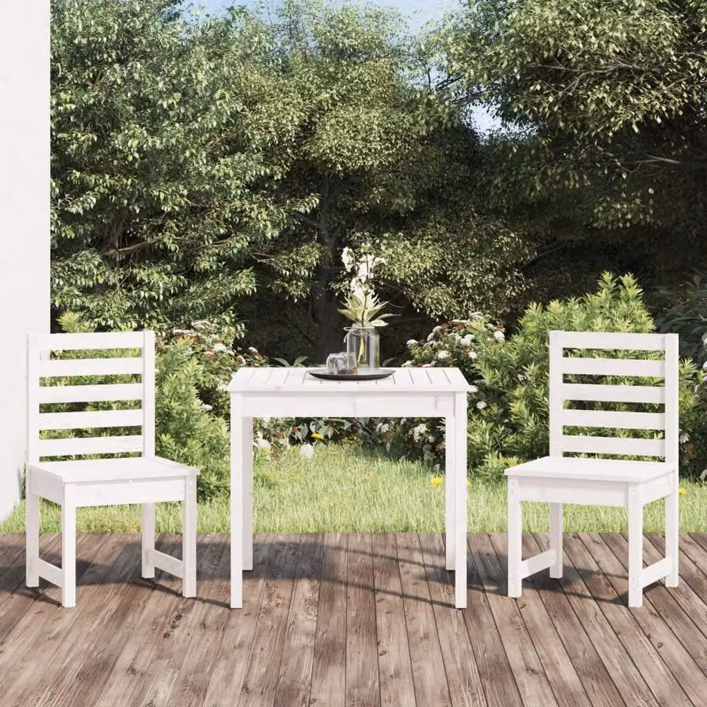 Berkfield Home Beautiful 3 Piece White Solid Wood Pine Garden Bistro Set – 2