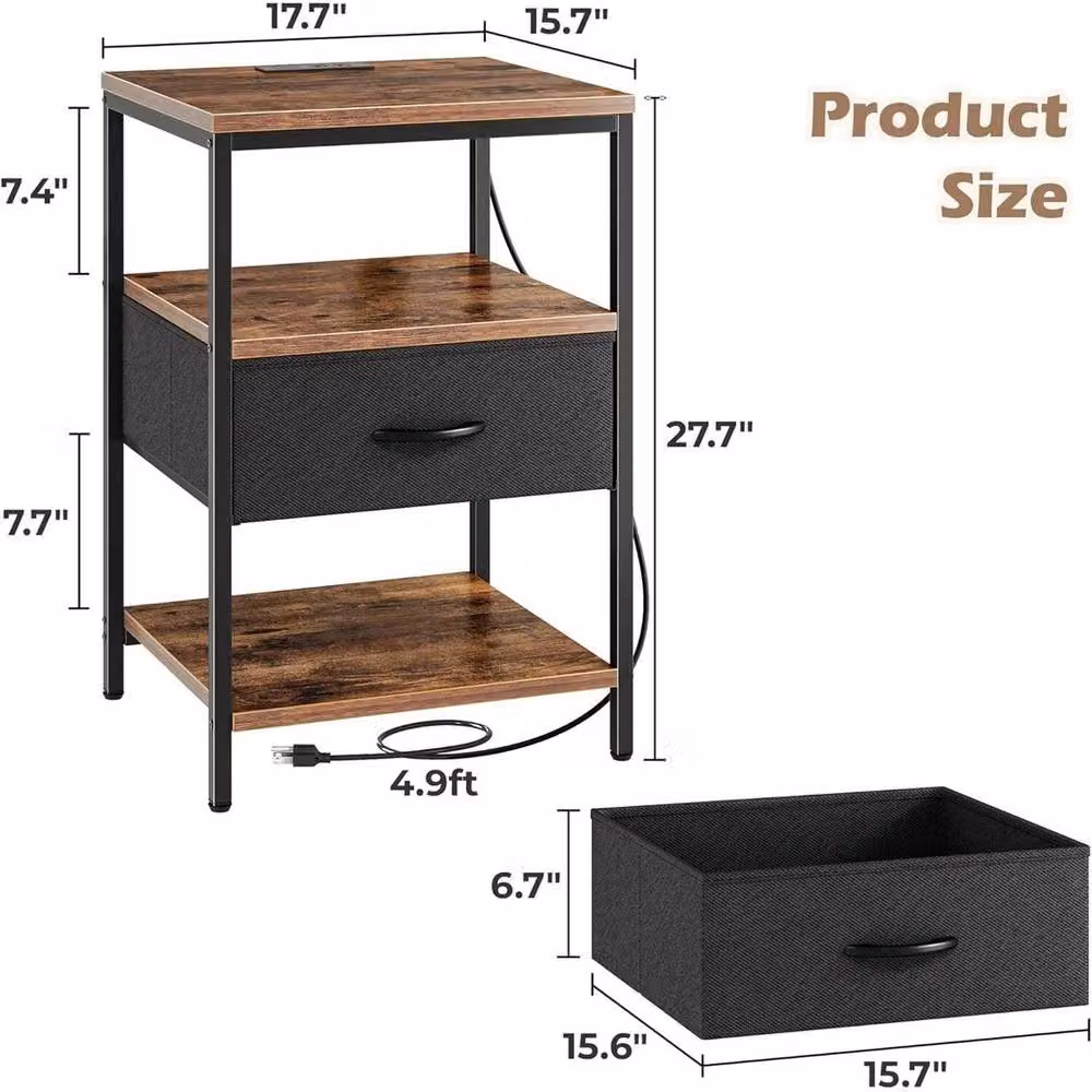 Kelvenix Narrow Side Table in Brown with USB and Power Outlets – 2