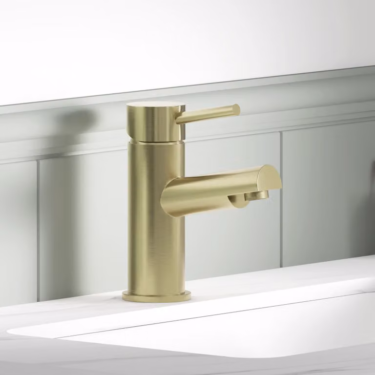Royal Bathrooms Modern Round Mono Minimalist Basin Mixer Tap in Brushed Brass