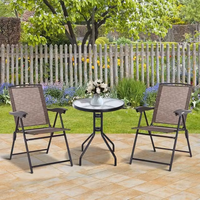 Outsunny Modern Brown Metal and Glass Patio Furniture Bistro Set
