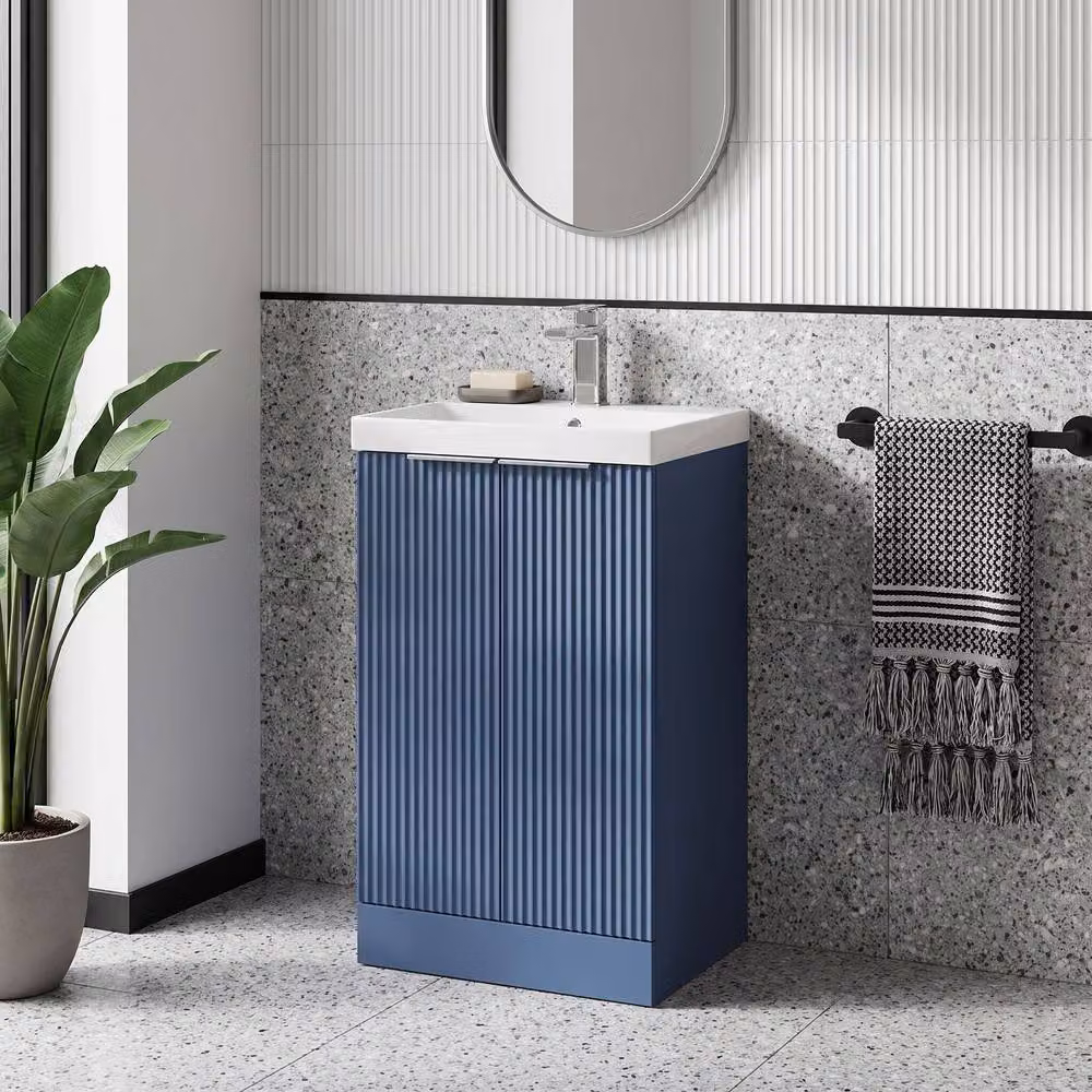 Balterley Tixall Fluted 2 Door Vanity Basin Unit, Satin Blue, W: 50 cm – 2